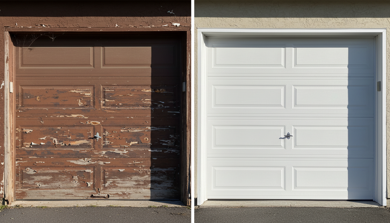 Before and after garage door installation