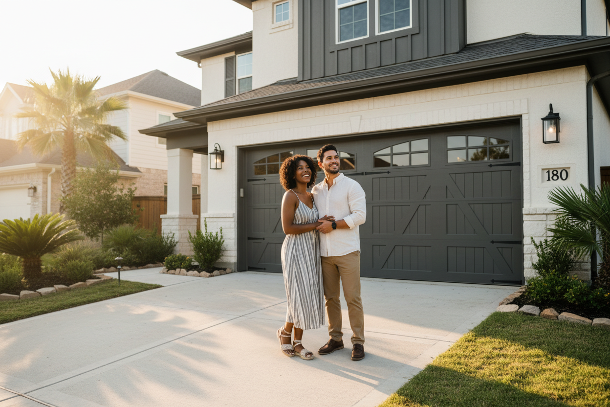 Customer with new garage door