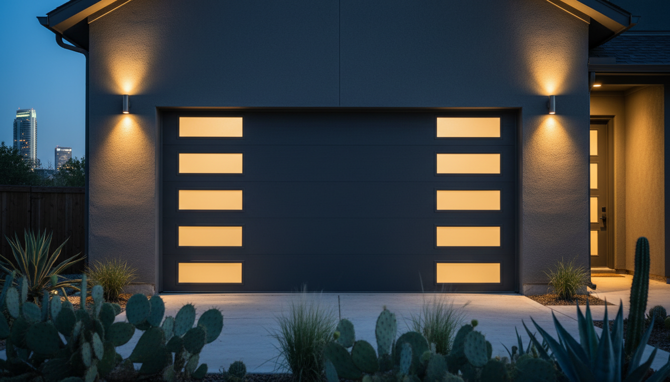 Modern garage door on contemporary home